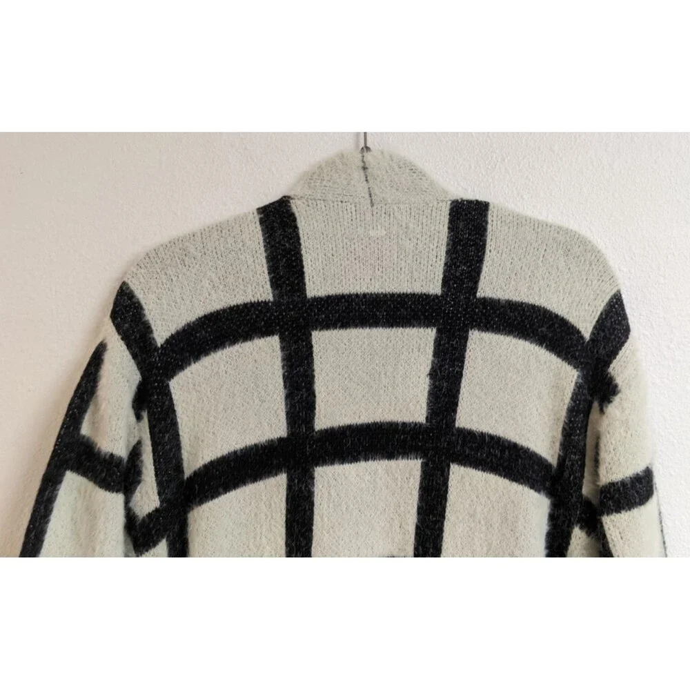 Women's Fashion Apparel & Accessories Black/White Long Duster Open Sweater S/M - Picture 7 of 9